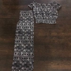 Matching top and wide leg pant set.